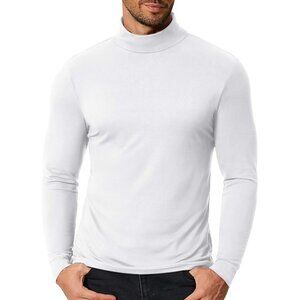 Men's Slim Fit Mock Turtleneck T Shirt Casual Basic Knitted Long Sleeve White